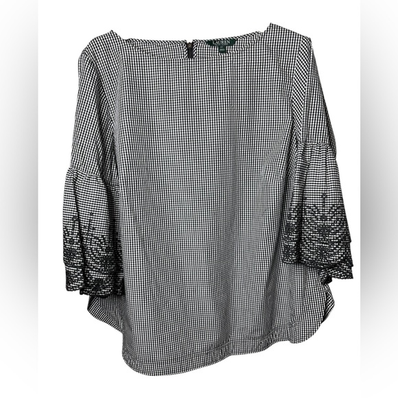 LRL Lauren Womens Gingham Plaid Top Size 2X Black Country Picnic Office Everyday - Picture 3 of 10